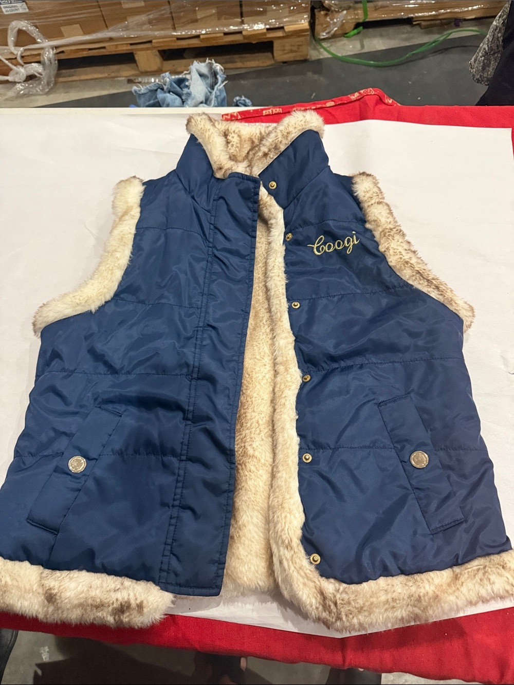 COOGI vintage Navy Blue Faux-Fur Lined Puffer Vest
